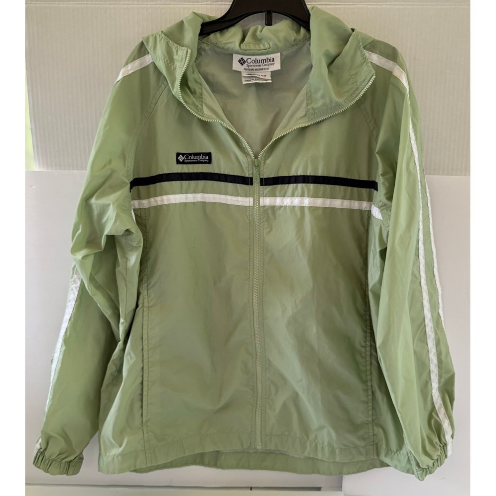 Columbia Kids/Teens Size 14/16 Green Hooded Nylon Windbreaker Jacket